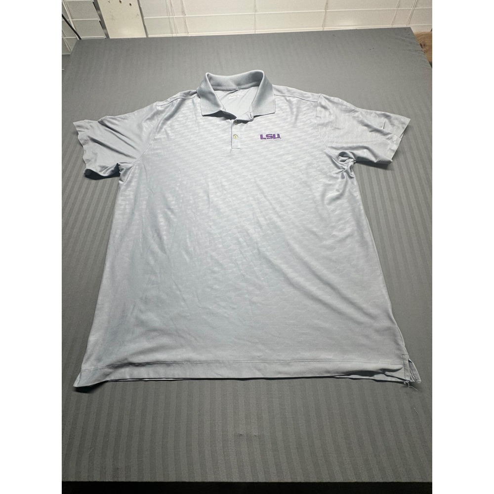 Nike Golf LSU Tigers Polo Shirt Mens XL Gray Dri-Fit Geometric Short Sleeve Logo